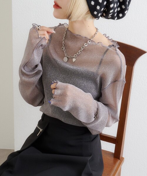 w closet（ダブルクローゼット）の「シアーハイネックプルオーバー（Tシャツ/カットソー・レディース・ブルー/チャコールグレー/アイボリー/レッド・FREE）」の3枚目の写真