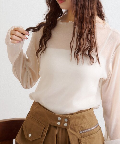 w closet（ダブルクローゼット）の「シアーハイネックプルオーバー（Tシャツ/カットソー・レディース・ブルー/チャコールグレー/アイボリー/レッド・FREE）」の5枚目の写真