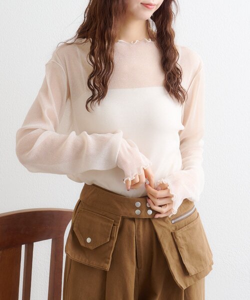 w closet（ダブルクローゼット）の「シアーハイネックプルオーバー（Tシャツ/カットソー・レディース・ブルー/チャコールグレー/アイボリー/レッド・FREE）」の6枚目の写真