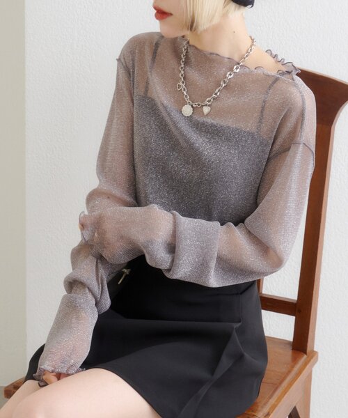 w closet（ダブルクローゼット）の「シアーハイネックプルオーバー（Tシャツ/カットソー・レディース・ブルー/チャコールグレー/アイボリー/レッド・FREE）」の12枚目の写真