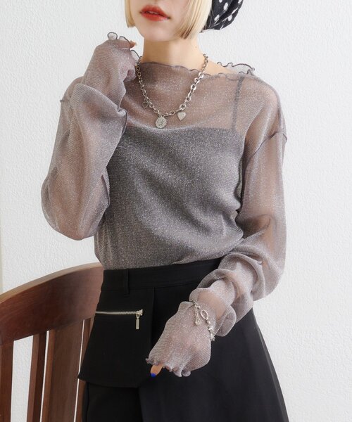 w closet（ダブルクローゼット）の「シアーハイネックプルオーバー（Tシャツ/カットソー・レディース・ブルー/チャコールグレー/アイボリー/レッド・FREE）」の13枚目の写真