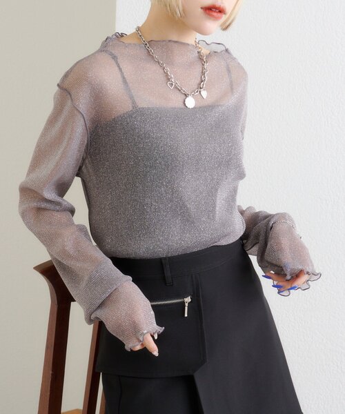 w closet（ダブルクローゼット）の「シアーハイネックプルオーバー（Tシャツ/カットソー・レディース・ブルー/チャコールグレー/アイボリー/レッド・FREE）」の14枚目の写真