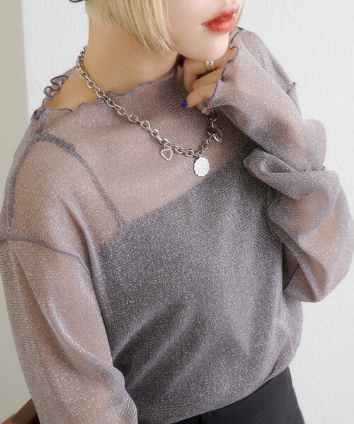 w closet（ダブルクローゼット）の「シアーハイネックプルオーバー（Tシャツ/カットソー・レディース・ブルー/チャコールグレー/アイボリー/レッド・FREE）」の17枚目の写真