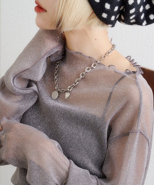 w closet（ダブルクローゼット）の「シアーハイネックプルオーバー（Tシャツ/カットソー・レディース・ブルー/チャコールグレー/アイボリー/レッド・FREE）」の18枚目の写真