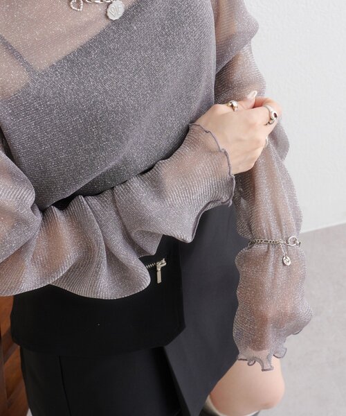 w closet（ダブルクローゼット）の「シアーハイネックプルオーバー（Tシャツ/カットソー・レディース・ブルー/チャコールグレー/アイボリー/レッド・FREE）」の19枚目の写真