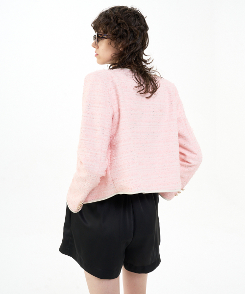 B QUIET(ビークワイエット)の「CROPPED TWEED JACKET_PINK(テーラードジャケット・レディース・その他・MEDIUM/SMALL)」の3枚目の写真