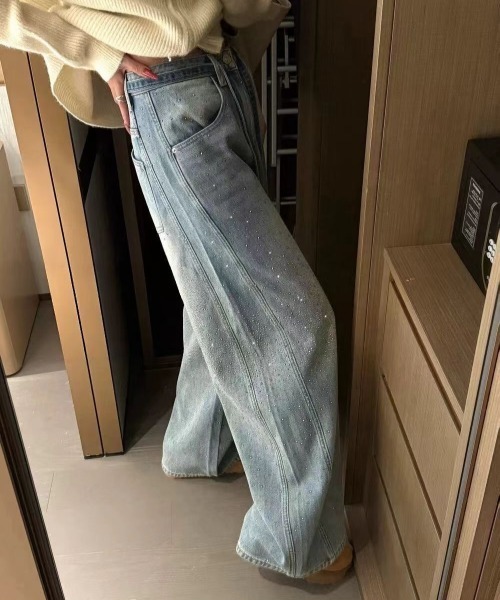 ViViDAY(ビビデー)の「【2点セット】】ラインストーンデニムワイドパンツ+デニムベルト(デニムパンツ・レディース・ブラック/サックスブルー・M/L/S)」の22枚目の写真