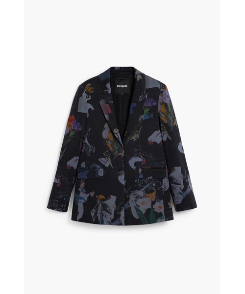 Desigual(デシグアル)の「コラージュプリント ブラックスリムフィットブレザー(テーラードジャケット・レディース・ブラック・S/M/XL/L/XS)」の1枚目の写真