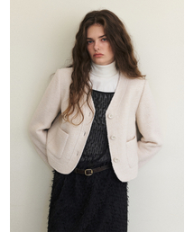 Curved Boucle Tweed Jacket, Ivory