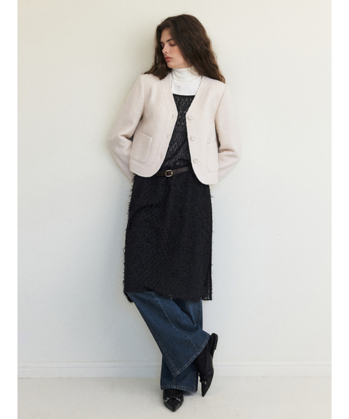 ETMON(エトモン)の「Curved Boucle Tweed Jacket, Ivory(その他アウター・レディース・その他・S/M)」の3枚目の写真