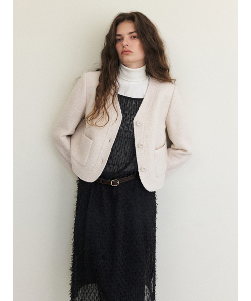 ETMON(エトモン)の「Curved Boucle Tweed Jacket, Ivory(その他アウター・レディース・その他・S/M)」の4枚目の写真