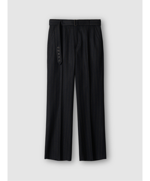 POKER FACE(ポーカーフェイス)の「HERRINGBONE BELTED STRAIGHT FLARE TROUSERS BLACK(スラックス・メンズ・その他・1/2/3)」の1枚目の写真