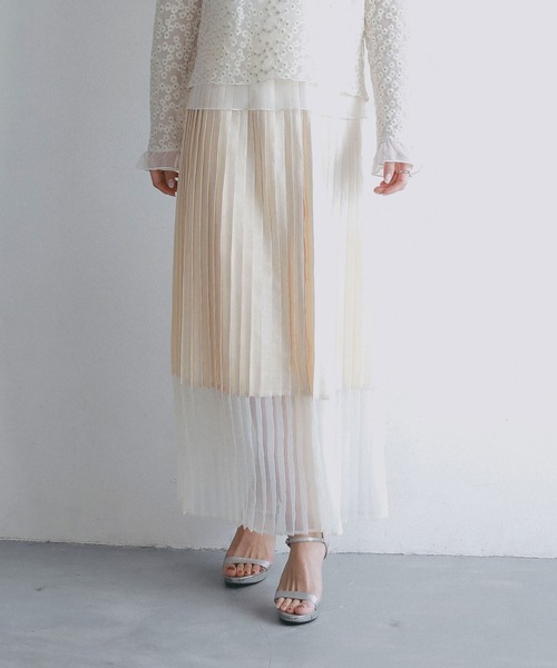 AJUGA.（アジュガ）の「シアーヘム チンツプリーツスカート（スカート・レディース・ブラック/オフホワイト・FREE）」の14枚目の写真