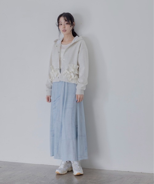 Eimee Law（エイミーロウ）の「ギャザーフリルヘム フーディパーカー（パーカー・レディース・ダークネイビー/ライトグレー/オートミール・FREE）」の12枚目の写真