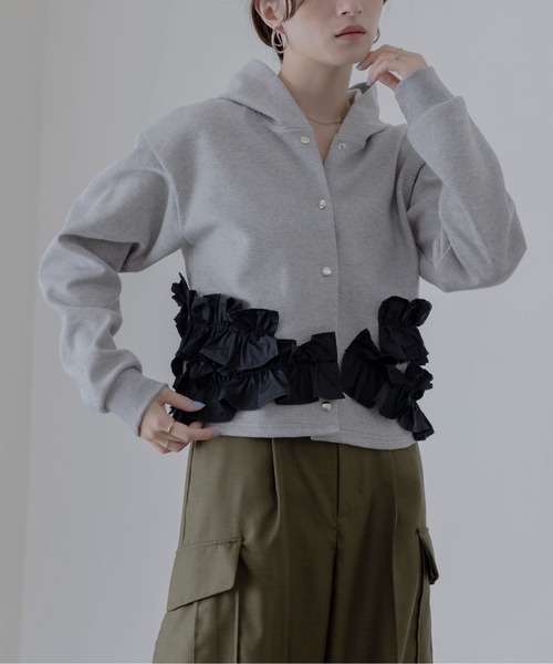 Eimee Law（エイミーロウ）の「ギャザーフリルヘム フーディパーカー（パーカー・レディース・ダークネイビー/ライトグレー/オートミール・FREE）」の20枚目の写真