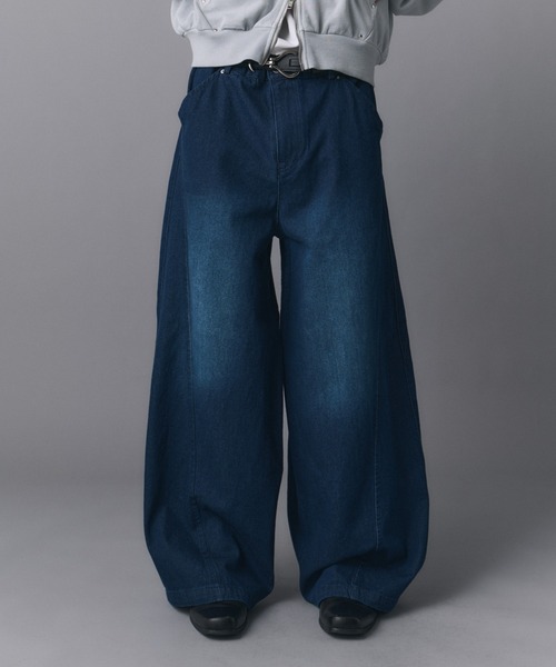 Confirm(コンファーム)の「Technical 3D Pattern Vintage Washed Denim Pants / テクニカル3Dパターン ヴィンテージウォッシュド ワイドデニムパンツ メンズ レディース ユニセックス(デニムパンツ・メンズ・ネイビー/ブラック/サックスブルー・S/M/L)」の2枚目の写真