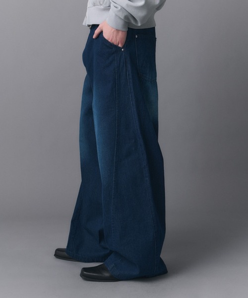 Confirm(コンファーム)の「Technical 3D Pattern Vintage Washed Denim Pants / テクニカル3Dパターン ヴィンテージウォッシュド ワイドデニムパンツ メンズ レディース ユニセックス(デニムパンツ・メンズ・ネイビー/ブラック/サックスブルー・S/M/L)」の11枚目の写真
