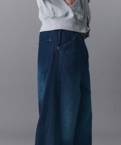 Confirm(コンファーム)の「Technical 3D Pattern Vintage Washed Denim Pants / テクニカル3Dパターン ヴィンテージウォッシュド ワイドデニムパンツ メンズ レディース ユニセックス(デニムパンツ・メンズ・ネイビー/ブラック/サックスブルー・S/M/L)」の14枚目の写真