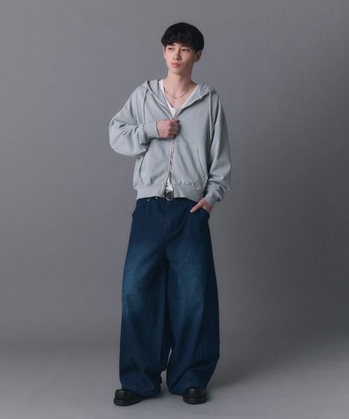 Confirm(コンファーム)の「Technical 3D Pattern Vintage Washed Denim Pants / テクニカル3Dパターン ヴィンテージウォッシュド ワイドデニムパンツ メンズ レディース ユニセックス(デニムパンツ・メンズ・ネイビー/ブラック/サックスブルー・S/M/L)」の17枚目の写真