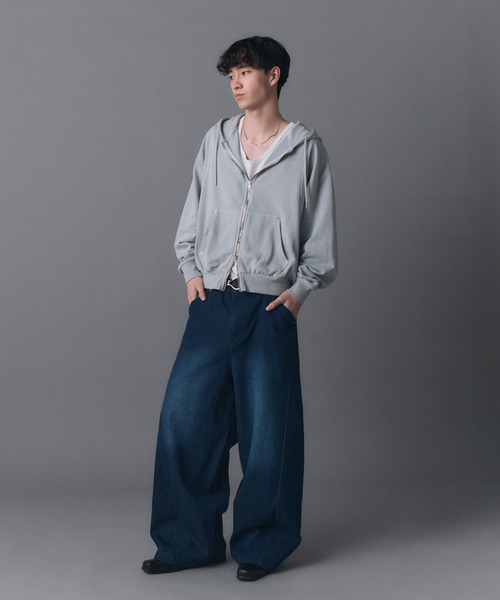 Confirm(コンファーム)の「Technical 3D Pattern Vintage Washed Denim Pants / テクニカル3Dパターン ヴィンテージウォッシュド ワイドデニムパンツ メンズ レディース ユニセックス(デニムパンツ・メンズ・ネイビー/ブラック/サックスブルー・S/M/L)」の18枚目の写真