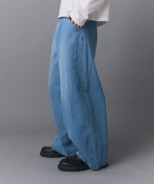 Confirm(コンファーム)の「Technical 3D Pattern Vintage Washed Denim Pants / テクニカル3Dパターン ヴィンテージウォッシュド ワイドデニムパンツ メンズ レディース ユニセックス(デニムパンツ・メンズ・ネイビー/ブラック/サックスブルー・S/M/L)」の6枚目の写真