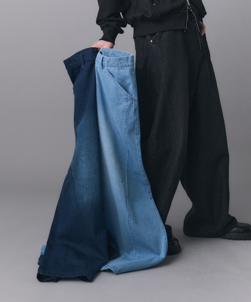 Confirm(コンファーム)の「Technical 3D Pattern Vintage Washed Denim Pants / テクニカル3Dパターン ヴィンテージウォッシュド ワイドデニムパンツ メンズ レディース ユニセックス(デニムパンツ・メンズ・ネイビー/ブラック/サックスブルー・S/M/L)」の4枚目の写真