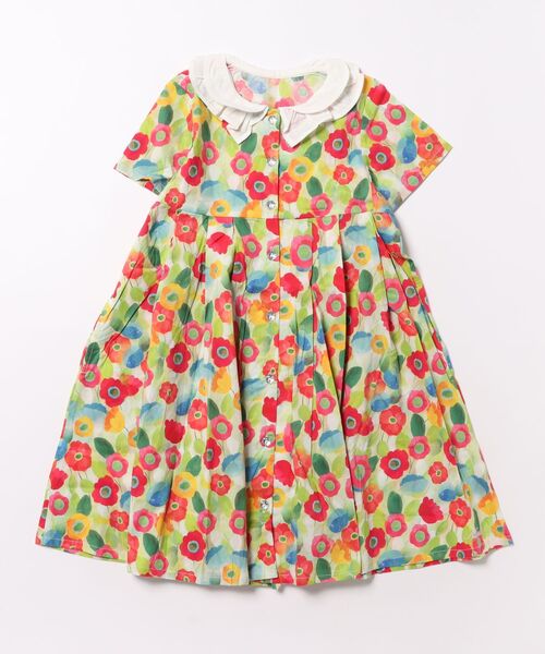 nino(ニノ)の「リボン&フラワープリント 前明きワンピース(ワンピース・キッズ・パープル/オレンジ・130cm/140cm)」の2枚目の写真