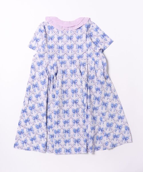 nino(ニノ)の「リボン&フラワープリント 前明きワンピース(ワンピース・キッズ・パープル/オレンジ・130cm/140cm)」の3枚目の写真