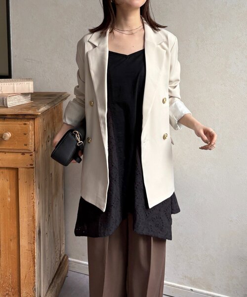 Thevon(ゼボン)の「コットンレースキャミチュニック(チュニック・レディース・オフホワイト/ブラック・FREE)」の3枚目の写真