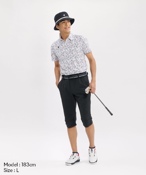 le coq sportif GOLF(ルコックスポルティフゴルフ)の「【le coq sportif GOLF】吸汗速乾/高通気/UV CUT(UPF50+)/遮熱/ストレッチ/消臭 LCSモノグラム柄半袖ポロシャツ ゴルフウェア(ポロシャツ・メンズ・ホワイト/ネイビー・L/XL/3L/M)」の9枚目の写真