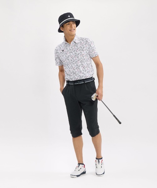 le coq sportif GOLF(ルコックスポルティフゴルフ)の「【le coq sportif GOLF】吸汗速乾/高通気/UV CUT(UPF50+)/遮熱/ストレッチ/消臭 LCSモノグラム柄半袖ポロシャツ ゴルフウェア(ポロシャツ・メンズ・ホワイト/ネイビー・L/XL/3L/M)」の3枚目の写真