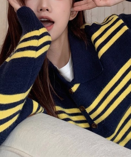Flugge(フラッジー)の「ボーダーポロニット(ポロシャツ・レディース・イエロー/ブラウン・FREE)」の9枚目の写真