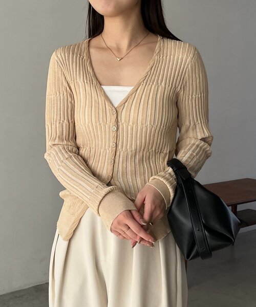 CAPRICIEUX LE'MAGE（カプリシューレマージュ）の「バイカラーリブカーディガン（カーディガン/ボレロ・レディース・ブラック/ベージュ/グレー・FREE）」の13枚目の写真