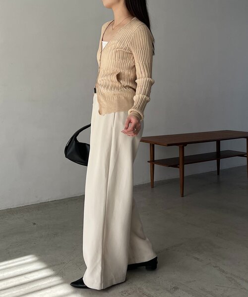 CAPRICIEUX LE'MAGE（カプリシューレマージュ）の「バイカラーリブカーディガン（カーディガン/ボレロ・レディース・ブラック/ベージュ/グレー・FREE）」の15枚目の写真