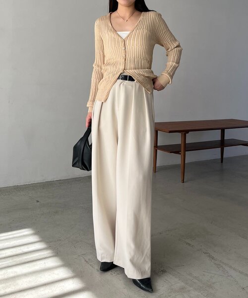 CAPRICIEUX LE'MAGE（カプリシューレマージュ）の「バイカラーリブカーディガン（カーディガン/ボレロ・レディース・ブラック/ベージュ/グレー・FREE）」の18枚目の写真