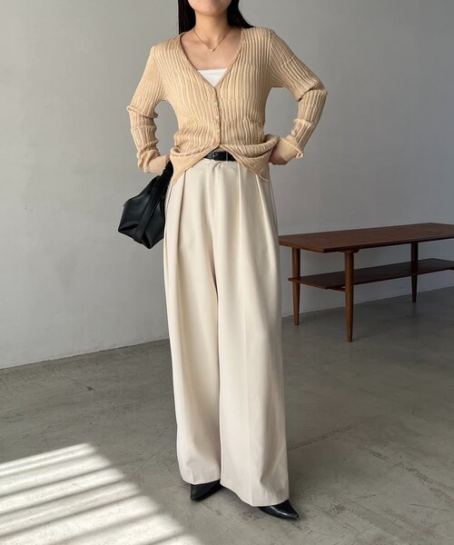 CAPRICIEUX LE'MAGE（カプリシューレマージュ）の「バイカラーリブカーディガン（カーディガン/ボレロ・レディース・ブラック/ベージュ/グレー・FREE）」の19枚目の写真