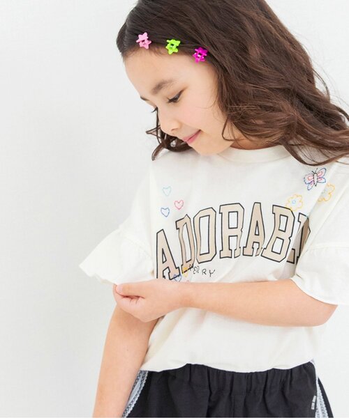 BREEZE（ブリーズ）の「刺繍フリルTシャツ（Tシャツ/カットソー・キッズ・オフホワイト/ブラック・140/130/120/110/100/90/80）」の7枚目の写真