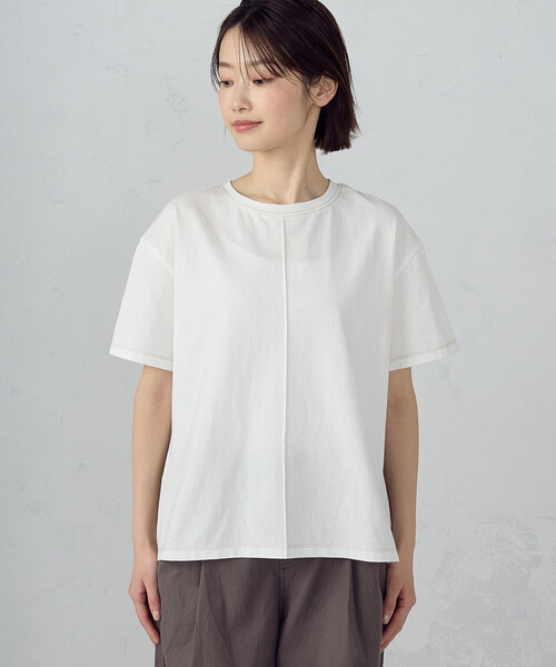 ONIGIRI（オニギリ）の「ドビーストライプ バックフレアＴシャツ（Tシャツ/カットソー・レディース・カーキ/ベージュ・FREE）」の12枚目の写真