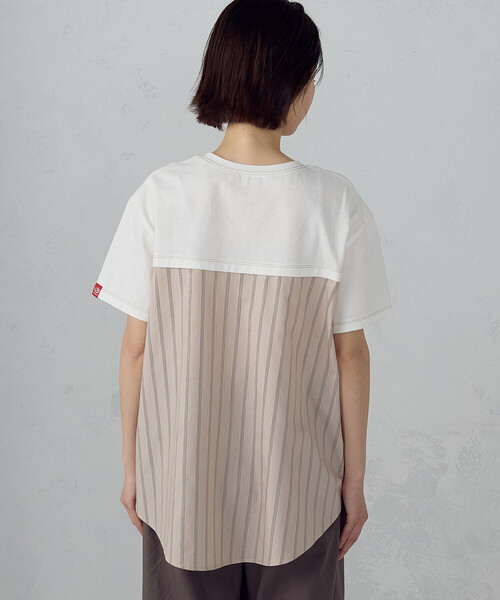 ONIGIRI（オニギリ）の「ドビーストライプ バックフレアＴシャツ（Tシャツ/カットソー・レディース・カーキ/ベージュ・FREE）」の14枚目の写真