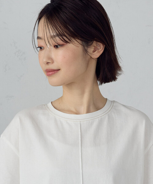 ONIGIRI（オニギリ）の「ドビーストライプ バックフレアＴシャツ（Tシャツ/カットソー・レディース・カーキ/ベージュ・FREE）」の15枚目の写真