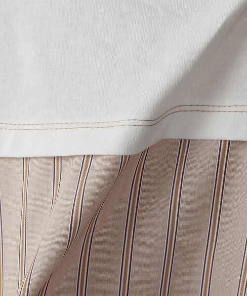 ONIGIRI（オニギリ）の「ドビーストライプ バックフレアＴシャツ（Tシャツ/カットソー・レディース・カーキ/ベージュ・FREE）」の18枚目の写真