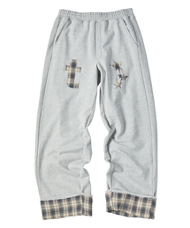 TRAVEL | チェックロールアップスウェットパンツグレー(スウェットパンツ)