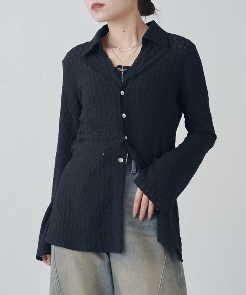 Lui's（ルイス）の「ポコポコレースシアーシャツ（シャツ/ブラウス・レディース・ブラック/チャコールグレー/オフホワイト・FREE）」の3枚目の写真