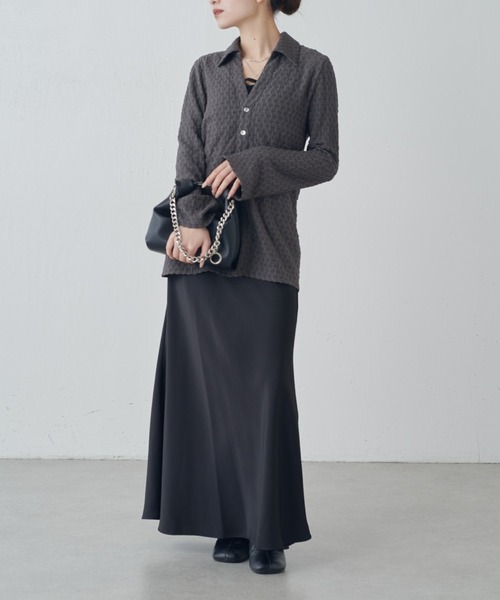 Lui's（ルイス）の「ポコポコレースシアーシャツ（シャツ/ブラウス・レディース・ブラック/チャコールグレー/オフホワイト・FREE）」の8枚目の写真