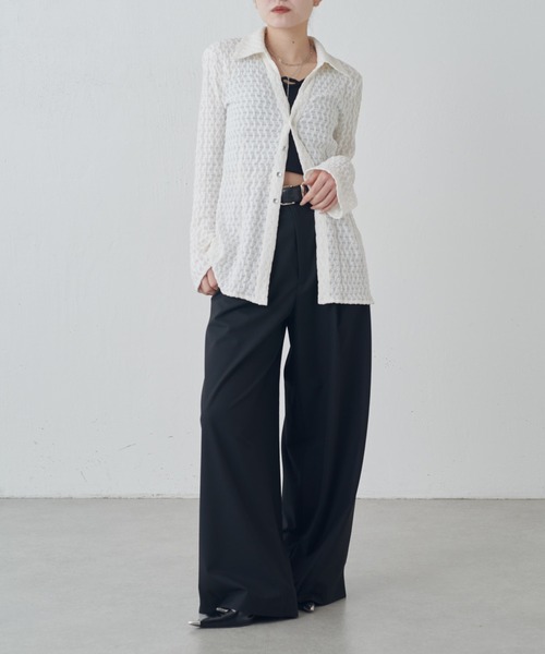 Lui's（ルイス）の「ポコポコレースシアーシャツ（シャツ/ブラウス・レディース・ブラック/チャコールグレー/オフホワイト・FREE）」の20枚目の写真