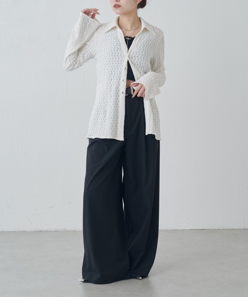 Lui's（ルイス）の「ポコポコレースシアーシャツ（シャツ/ブラウス・レディース・ブラック/チャコールグレー/オフホワイト・FREE）」の21枚目の写真