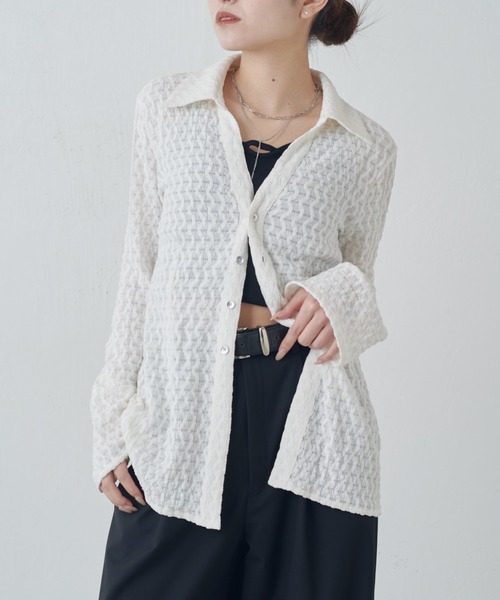 Lui's（ルイス）の「ポコポコレースシアーシャツ（シャツ/ブラウス・レディース・ブラック/チャコールグレー/オフホワイト・FREE）」の16枚目の写真