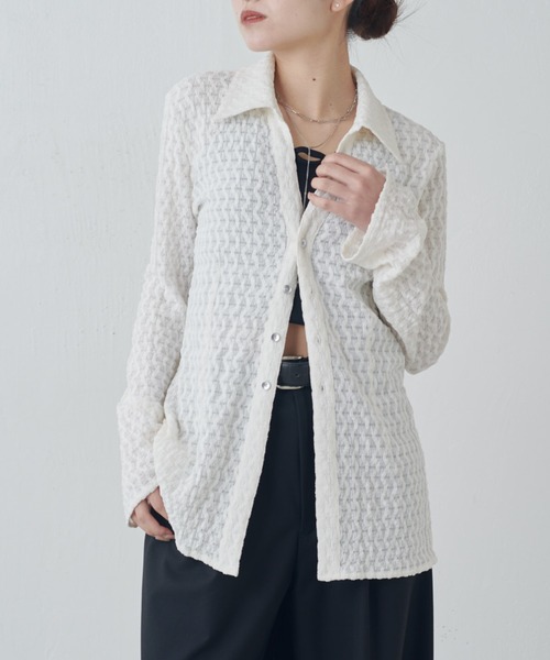 Lui's（ルイス）の「ポコポコレースシアーシャツ（シャツ/ブラウス・レディース・ブラック/チャコールグレー/オフホワイト・FREE）」の17枚目の写真