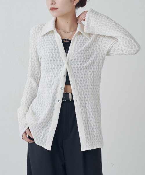 Lui's（ルイス）の「ポコポコレースシアーシャツ（シャツ/ブラウス・レディース・ブラック/チャコールグレー/オフホワイト・FREE）」の18枚目の写真