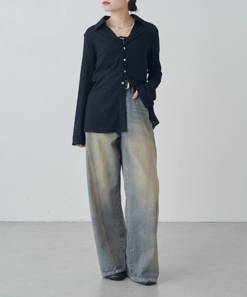 Lui's（ルイス）の「ポコポコレースシアーシャツ（シャツ/ブラウス・レディース・ブラック/チャコールグレー/オフホワイト・FREE）」の14枚目の写真